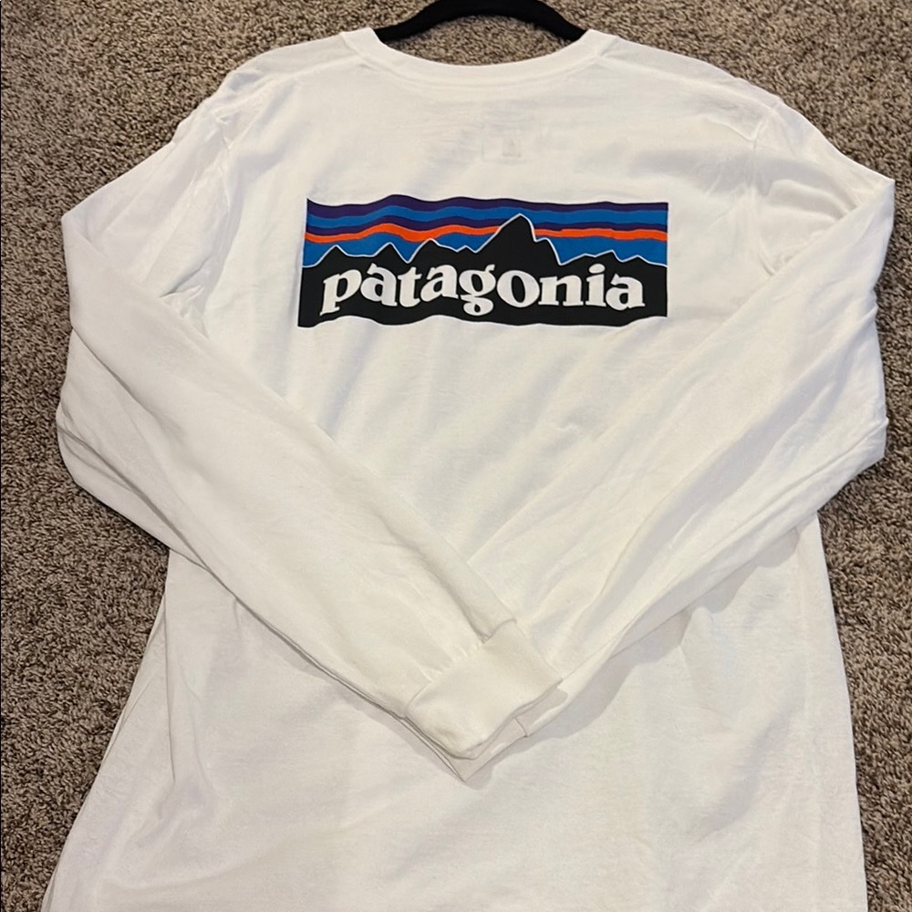 Patagonia White Long Sleeve Tee with Logo